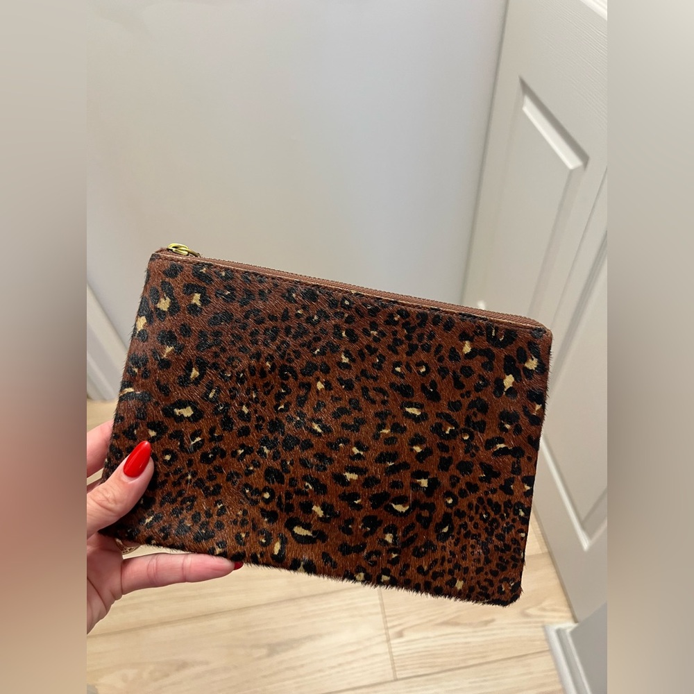 Madewell The Leather Pouch Clutch: Painted Leopard Calf Hair Edition